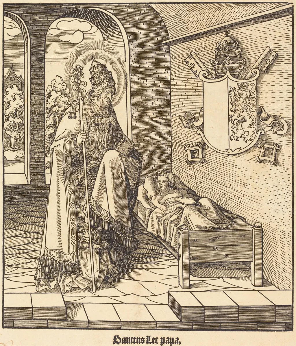 Saint Leo (Pope Leo IX), by Leonhard Beck, ink, 1517