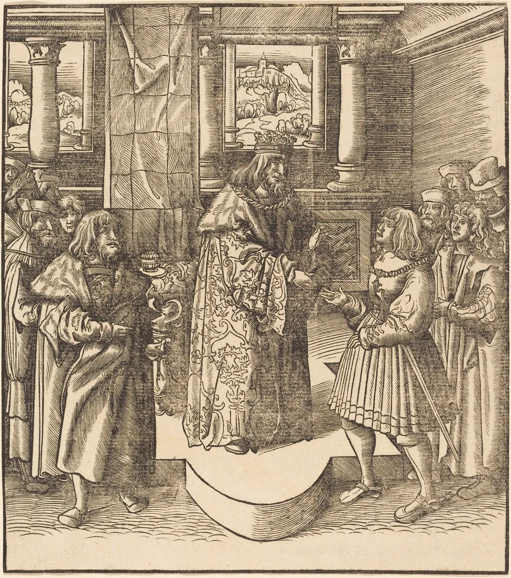 The Old White King Sending His Messengers to Portugal, by Leonhard Beck, ink, 1515