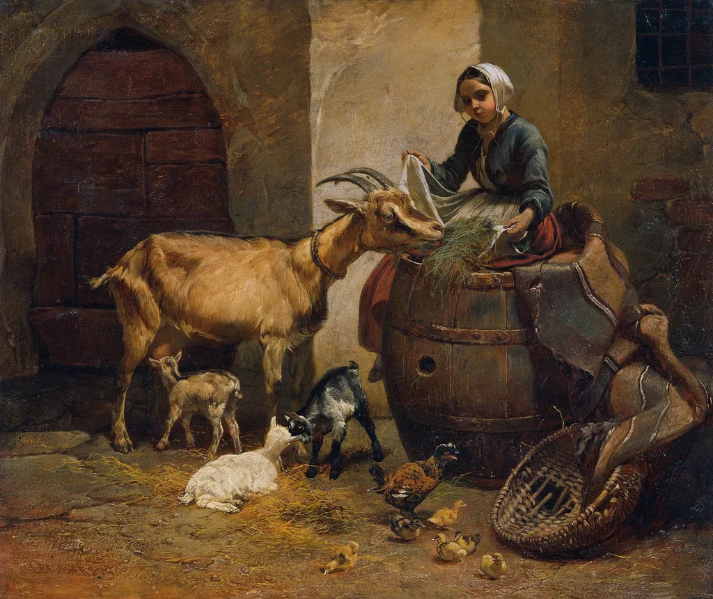 Mädchen mit Ziege, by Leopold Brunner, oil, 1849