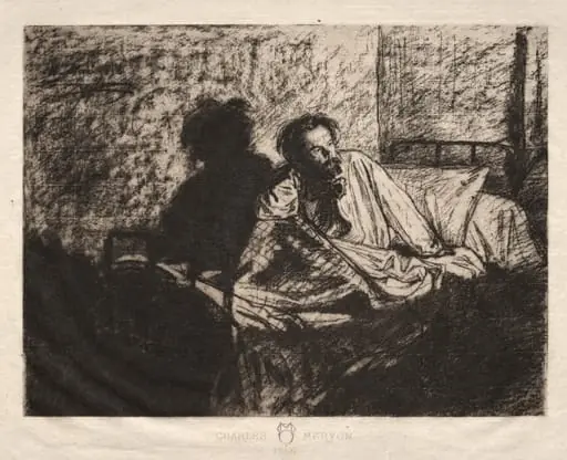 Portrait of Meryon Sitting Up in Bed, by Léopold Flameng