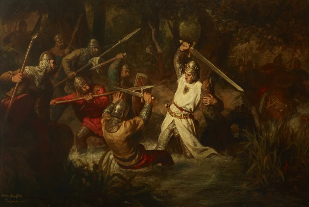 Emperor Rudolf I in the Battle of Marchfeld, by Leopold Loeffler, oil, 1860