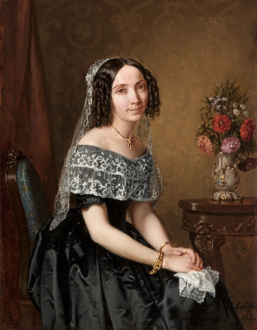 Female Portrait, by Leopold Loeffler, oil, 1851