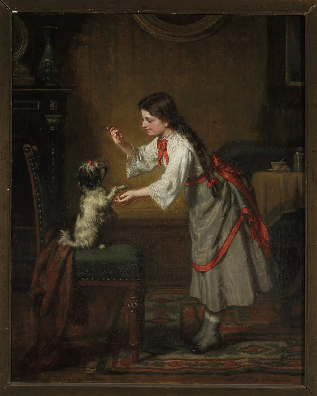Girl with a dog, by Leopold Loeffler, oil, 1890
