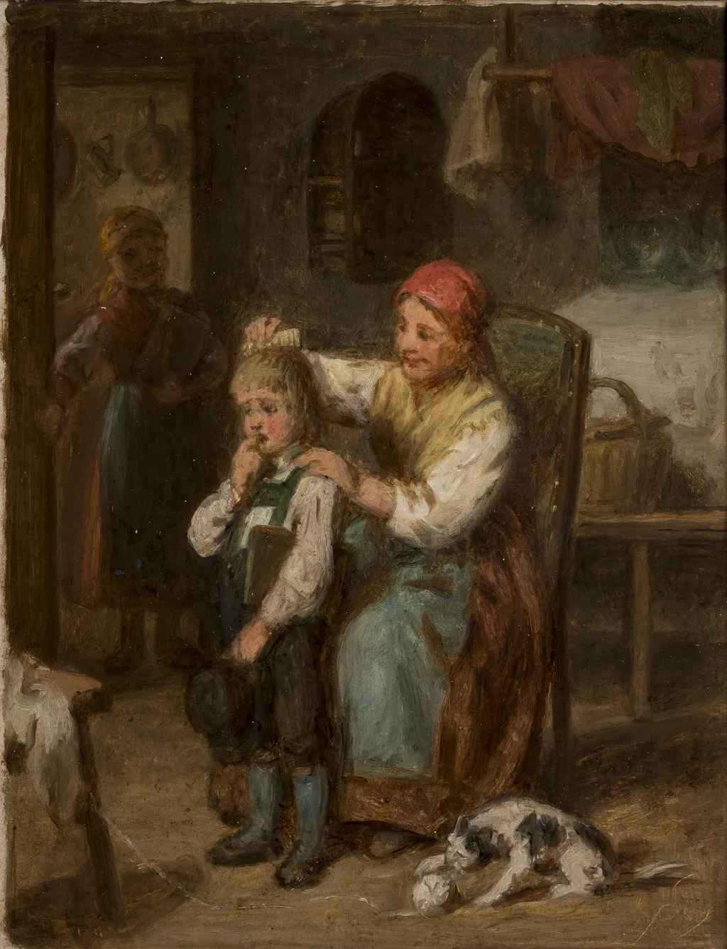 Preparation for School, by Leopold Loeffler, oil, 1858