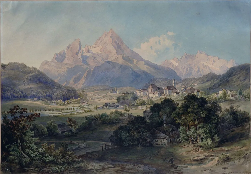 The Watzmann and town of Berchtesgaden, Bavaria, by Leopold Rottmann, watercolor, 1847