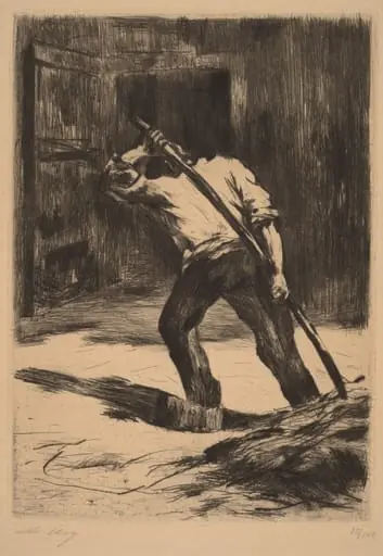 On the Floor of the Barn, by Lesser Ury
