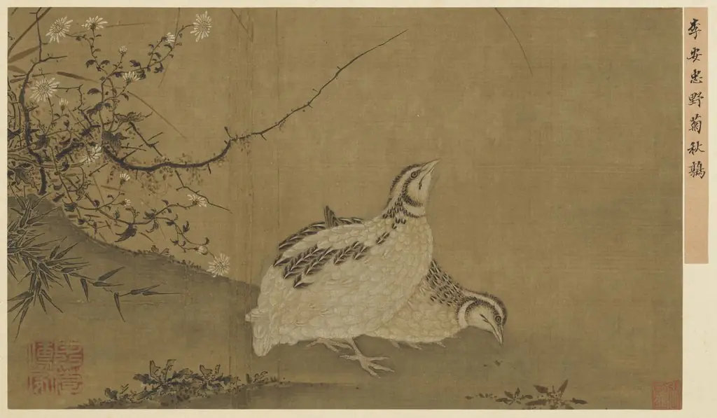 名繪集珍 冊 宋李安忠野菊秋鶉, by Li Anzhong