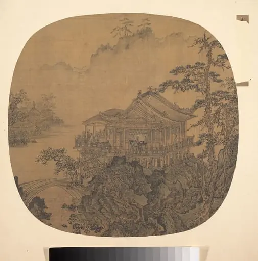 明?   佚名   舊傳李嵩   溪山樓閣圖   扇|Pavilion on a pond, by Li Song, 1639