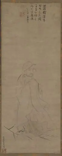 元   李堯夫，一山一寧題贊   達摩渡江圖   軸|Bodhidharma crossing the Yangzi River on a reed