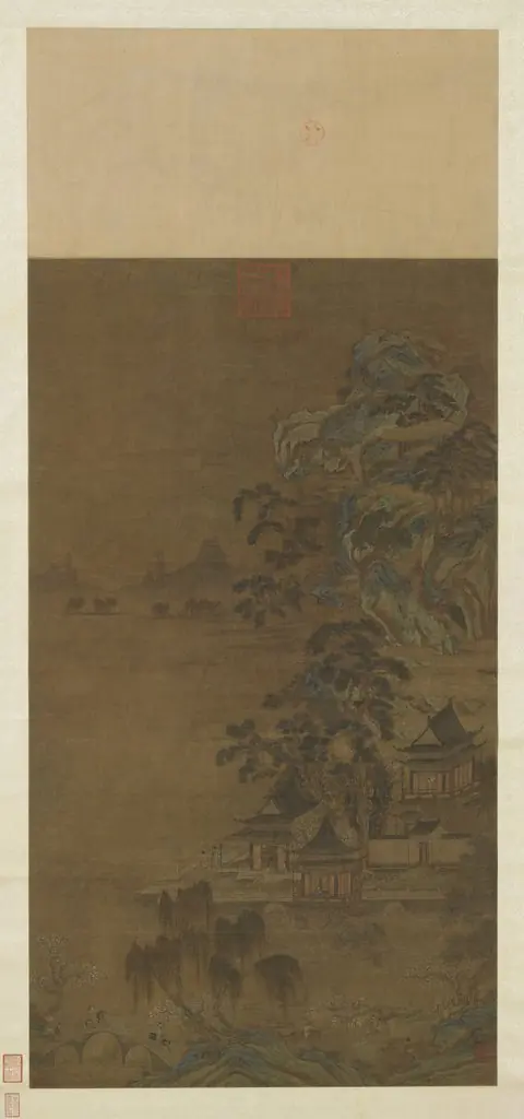 Riding to a Lakeside Pavilion, by Li Zhaodao