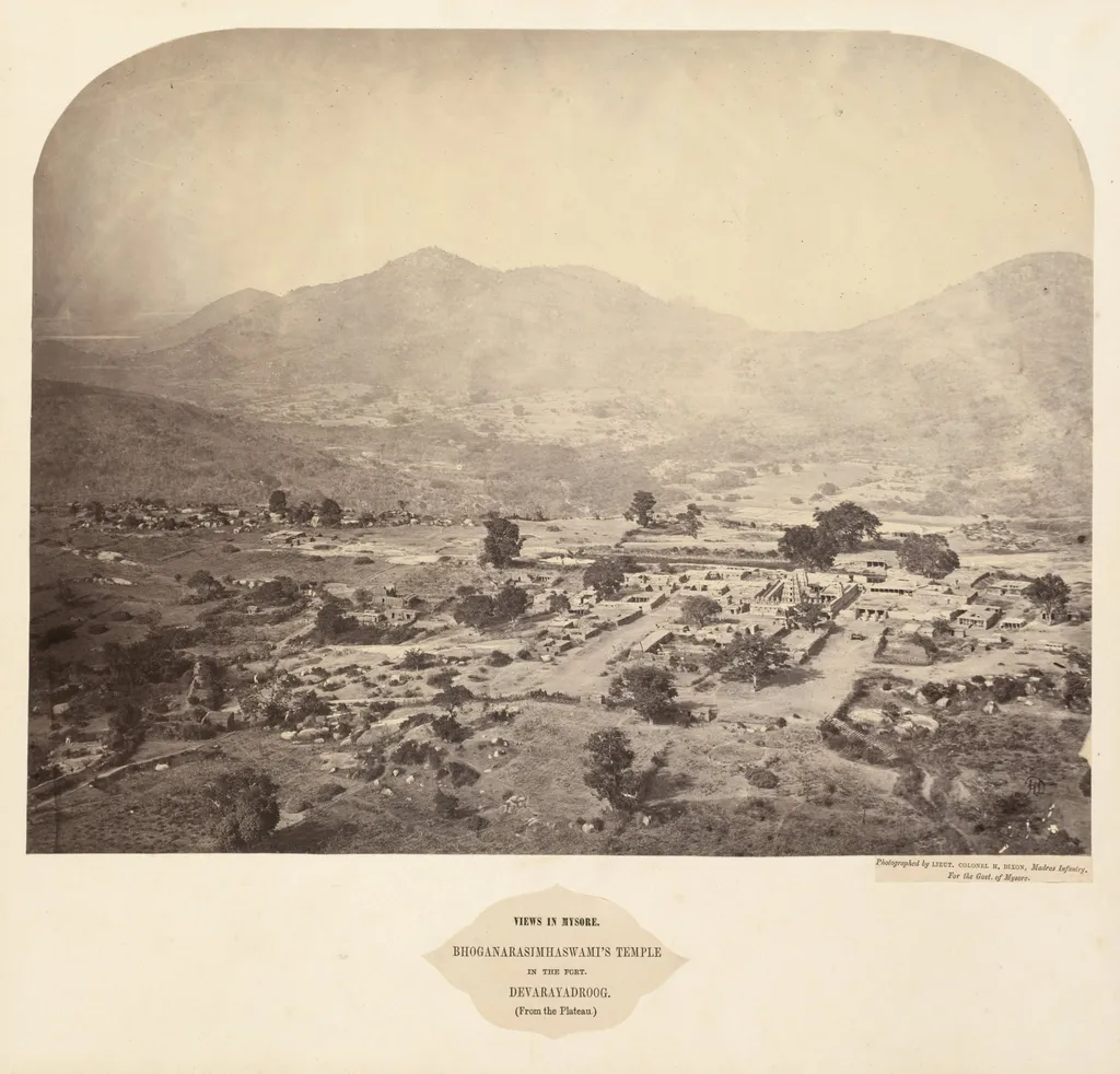Views in Mysore: Bhoganarasimhaswami's temple, in the fort, Devarayadroog (from the plateau), by Lieutenant Colonel Henry Dixon, 1864