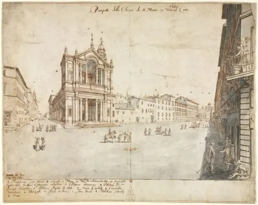 Eighteen Views of Rome: Santa Maria in Via Lata, by Lievin Cruyl
