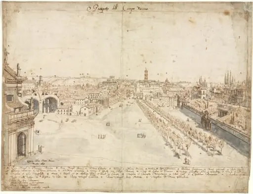 Eighteen Views of Rome: The Campo Vaccino (The Roman Forum), by Lievin Cruyl