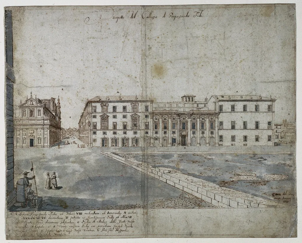 Eighteen Views of Rome: The Collegio di Propaganda Fide (recto), by Lievin Cruyl, 1665