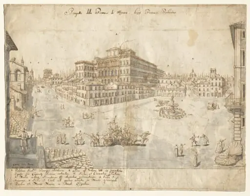 Eighteen Views of Rome: The Piazza Barberini (recto), by Lievin Cruyl