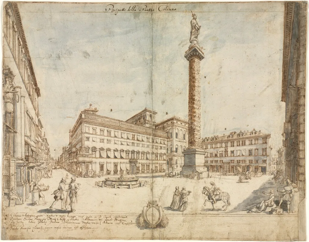 Eighteen Views of Rome: The Piazza Colonna, by Lievin Cruyl, 1664
