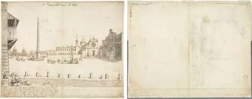 Eighteen Views of Rome: The Piazza del Popolo (recto); Sketch for San Giovanni in Laterano (verso), by Lievin Cruyl