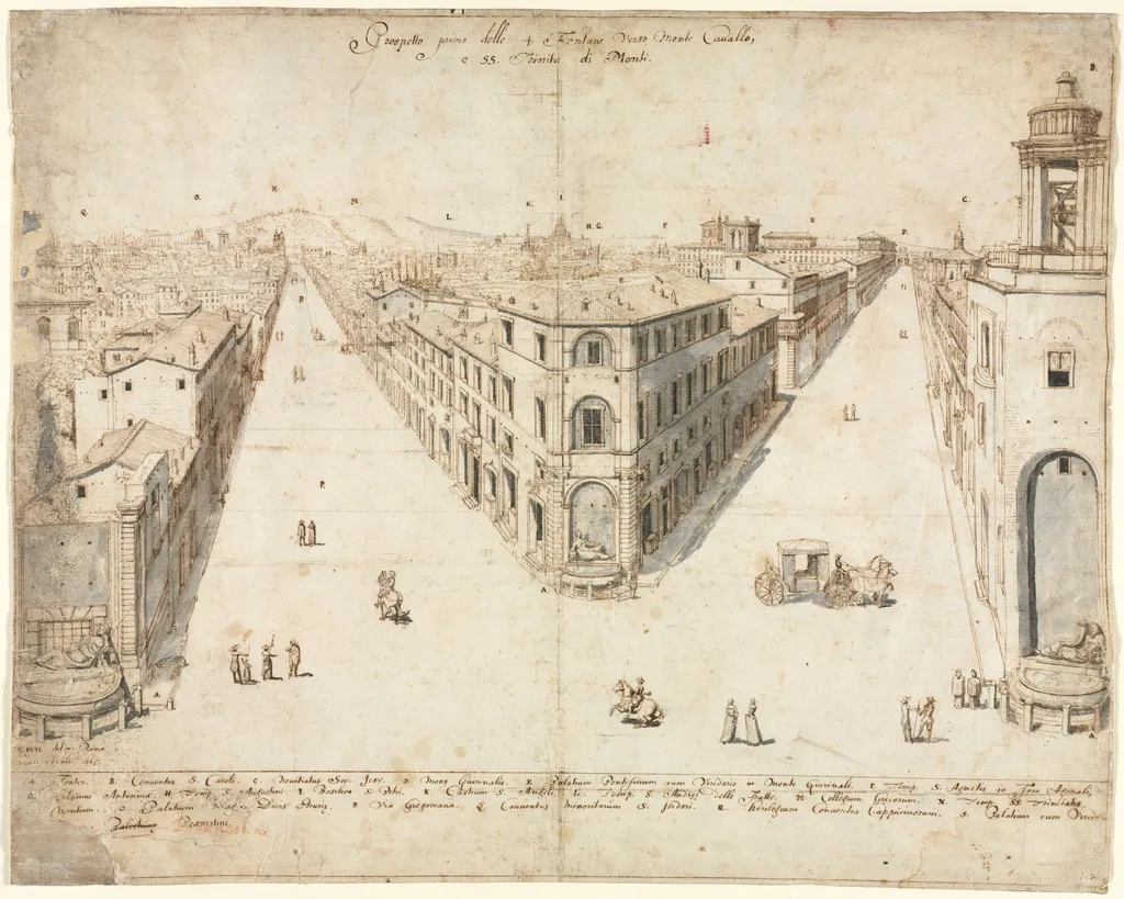 Eighteen Views of Rome: The Quattro Fontane Looking Toward Monte Cavallo, by Lievin Cruyl, 1665