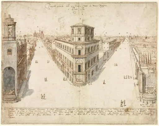 Eighteen Views of Rome: The Quattro Fontane Looking Toward Santa Maria Maggiore, by Lievin Cruyl