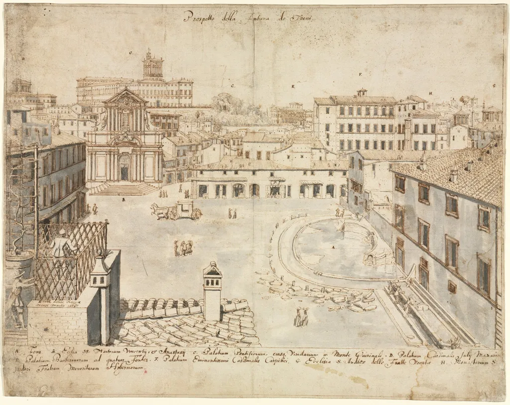 Eighteen Views of Rome: The Trevi Fountain, by Lievin Cruyl, 1665