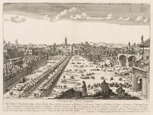 Foro Romano from "Prospectus Locurum Urbis Romae Insign[ium]", by Lievin Cruyl