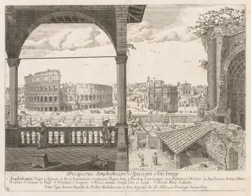 Il Colosseo e l'Arco di Costantino from "Prospectus Locurum Urbis Romae Insign[ium]", by Lievin Cruyl