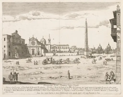Piazza del Popolo from "Prospectus Locurum Urbis Romae Insign[ium]", by Lievin Cruyl