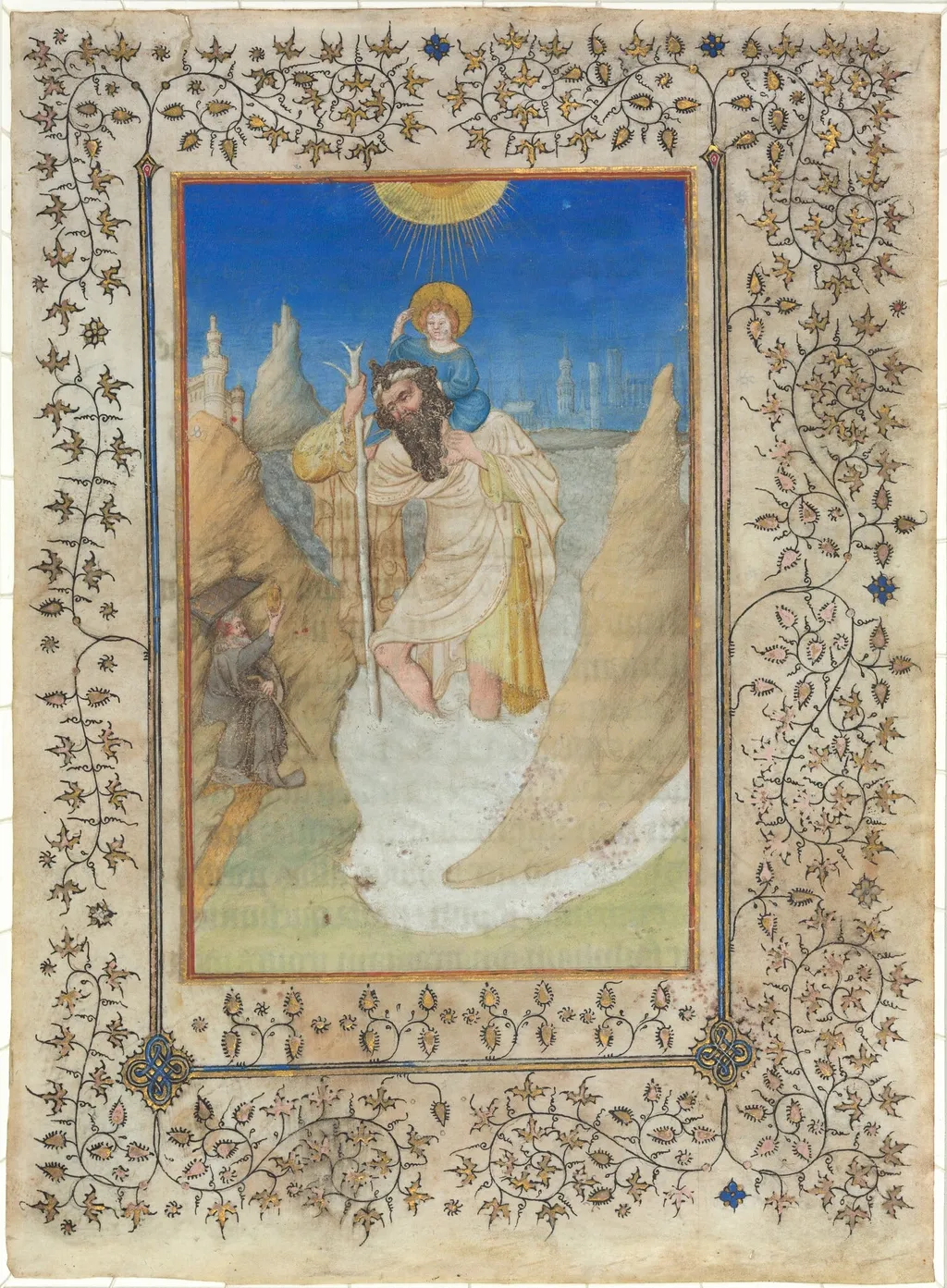Saint Christopher Carrying the Christ Child, by Limbourg Brothers, 1409