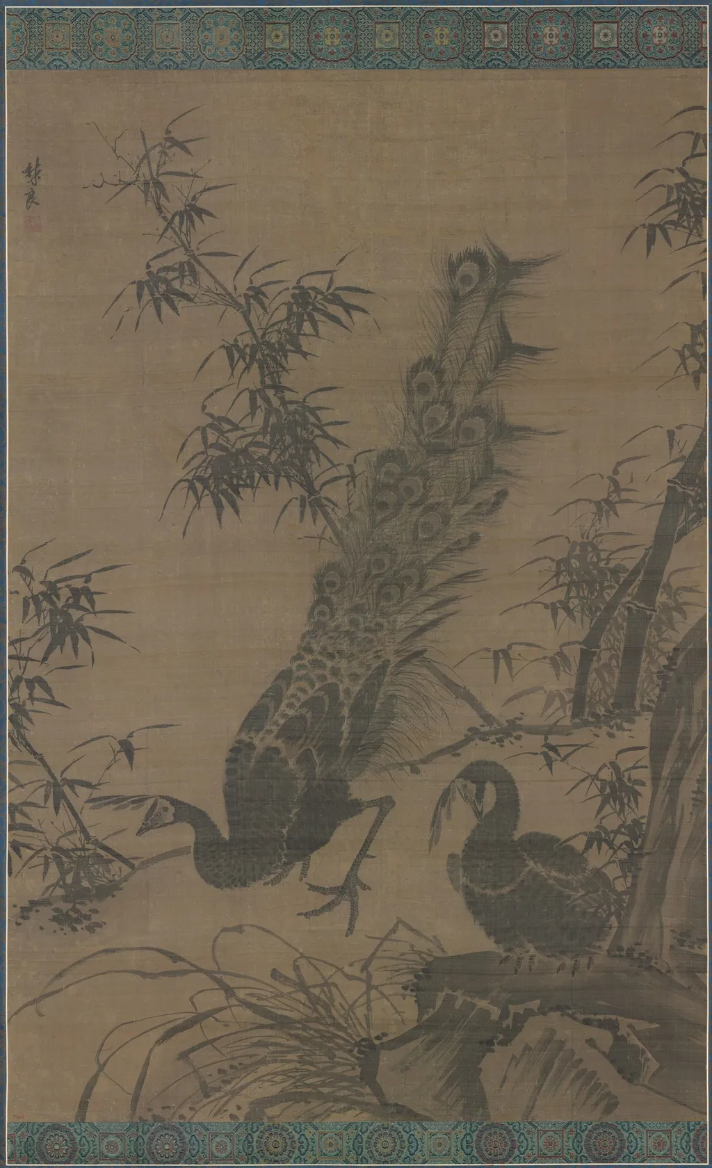 A Pair of Peafowl, by Lin Liang, unspecified, 1498