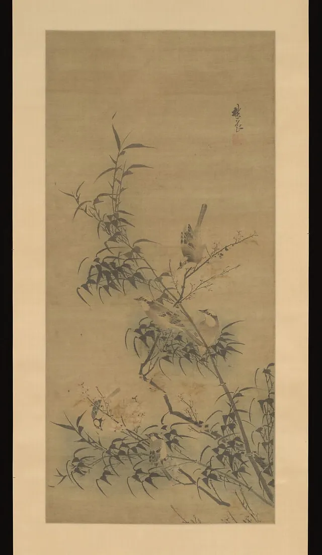 明　佚名　仿林良　喜上梅梢圖　軸|Birds Amidst Blossoming Plum and Bamboo