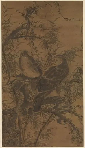 明 林良 二鷹圖 軸|Two hawks in a thicket, by Lin Liang
