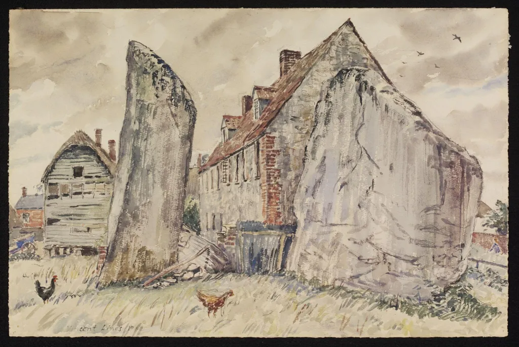 "Adam and Eve," Monoliths, Avebury, by Lines, watercolor, 1942