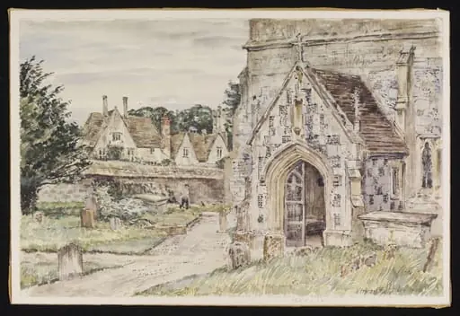 Church Porch and Manor, Avebury, by Lines