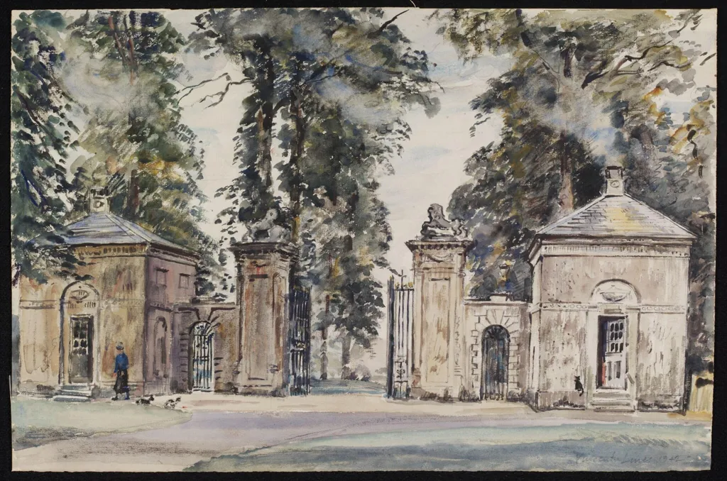Entrance to Ramsbury Manor, by Lines, watercolor, 1942