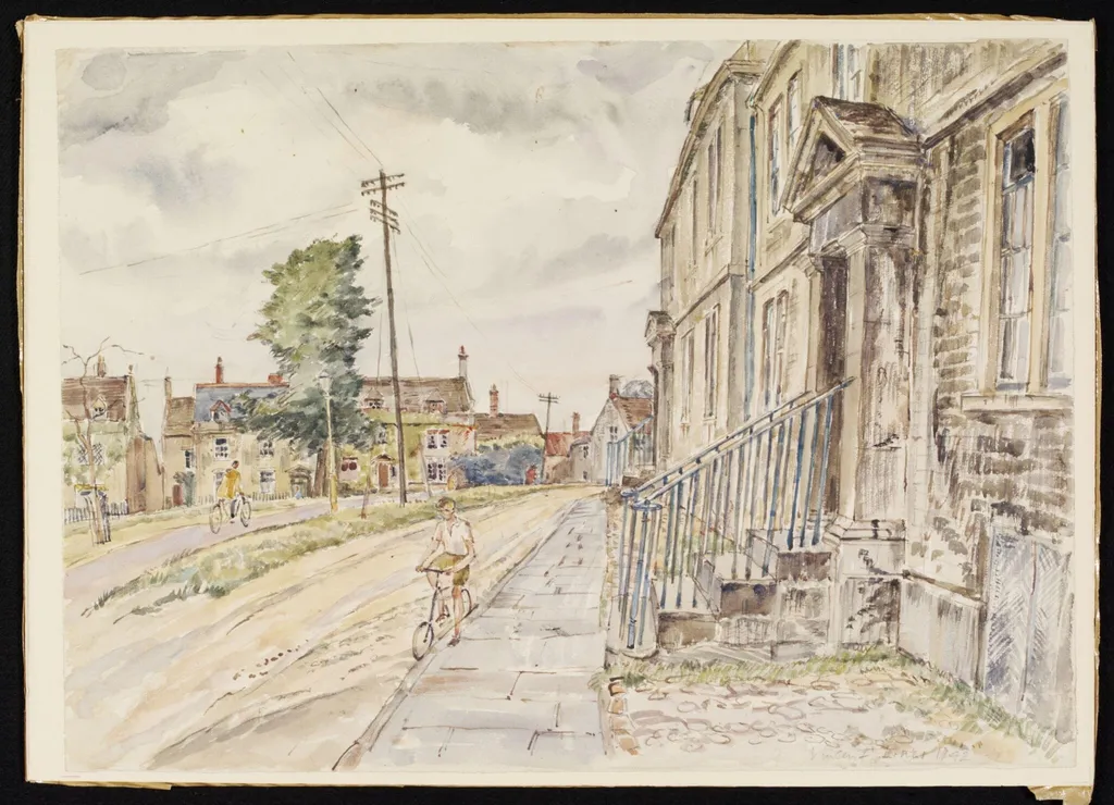 Houses on the Green, Calne, by Lines, watercolor, 1942