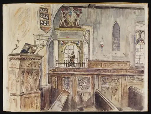 Monument and the Bolingbroke pews, St.Mary’s Church, Lydiard Tregoze, by Lines