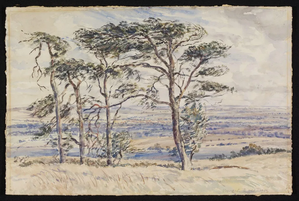 Pewsey Vale and Fir Trees from Martinsell, by Lines, watercolor, 1942