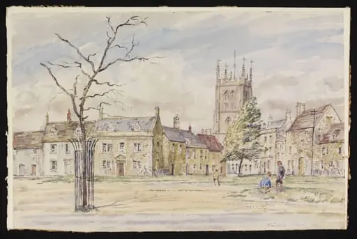 The Green and Church, Calne, by Lines
