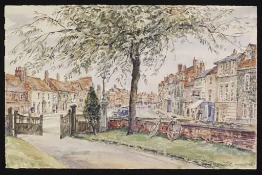 The High Street, Marlborough, from St.Peter's Churchyard, by Lines