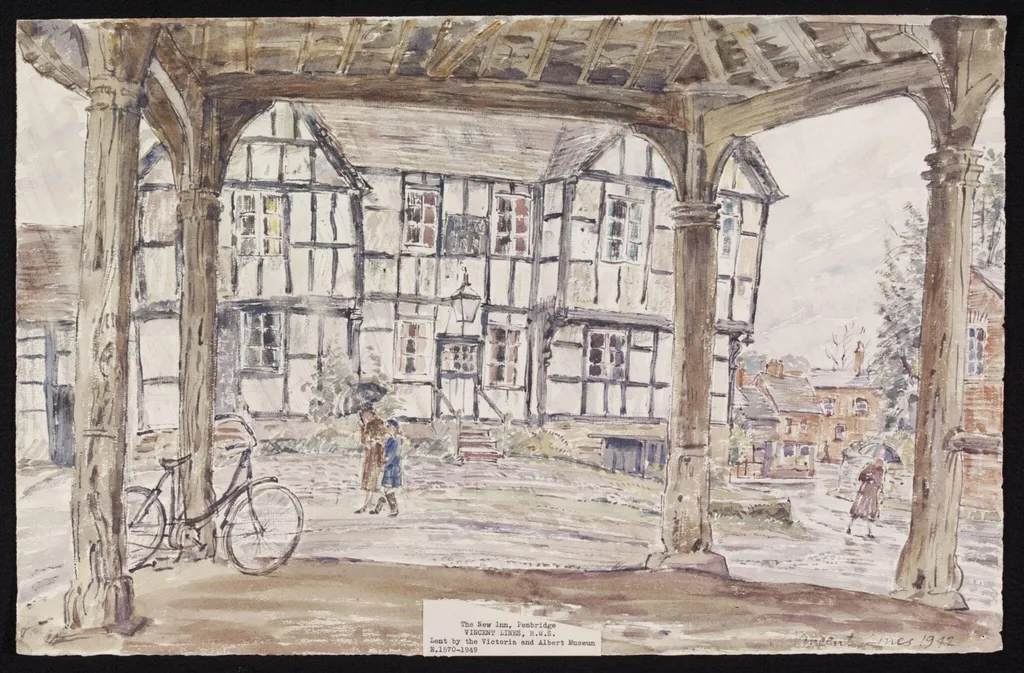The New Inn, Pembridge, by Lines, watercolor, 1942