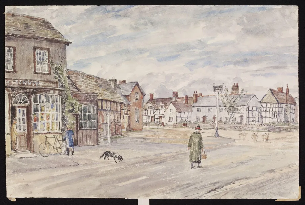 Tram Square, Eardisley, by Lines, watercolor, 1942