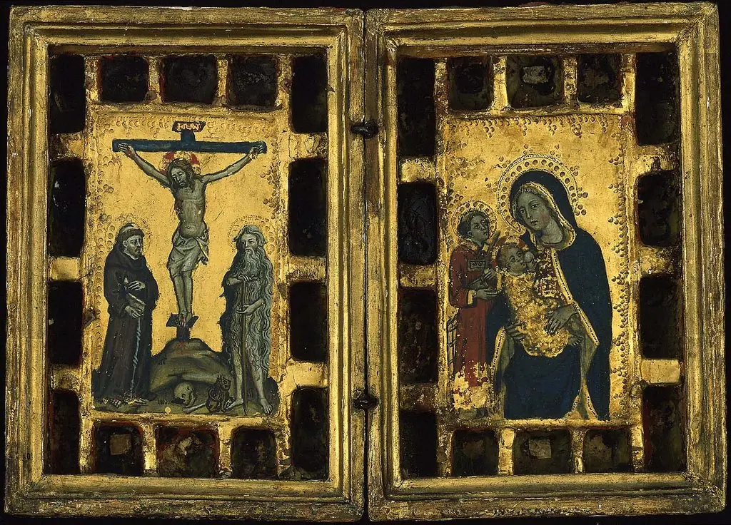 Christ on the Cross with Saints Francis and Onophrius; The Virgin and Child with Saint Lawrence, by Lippo d'Andrea