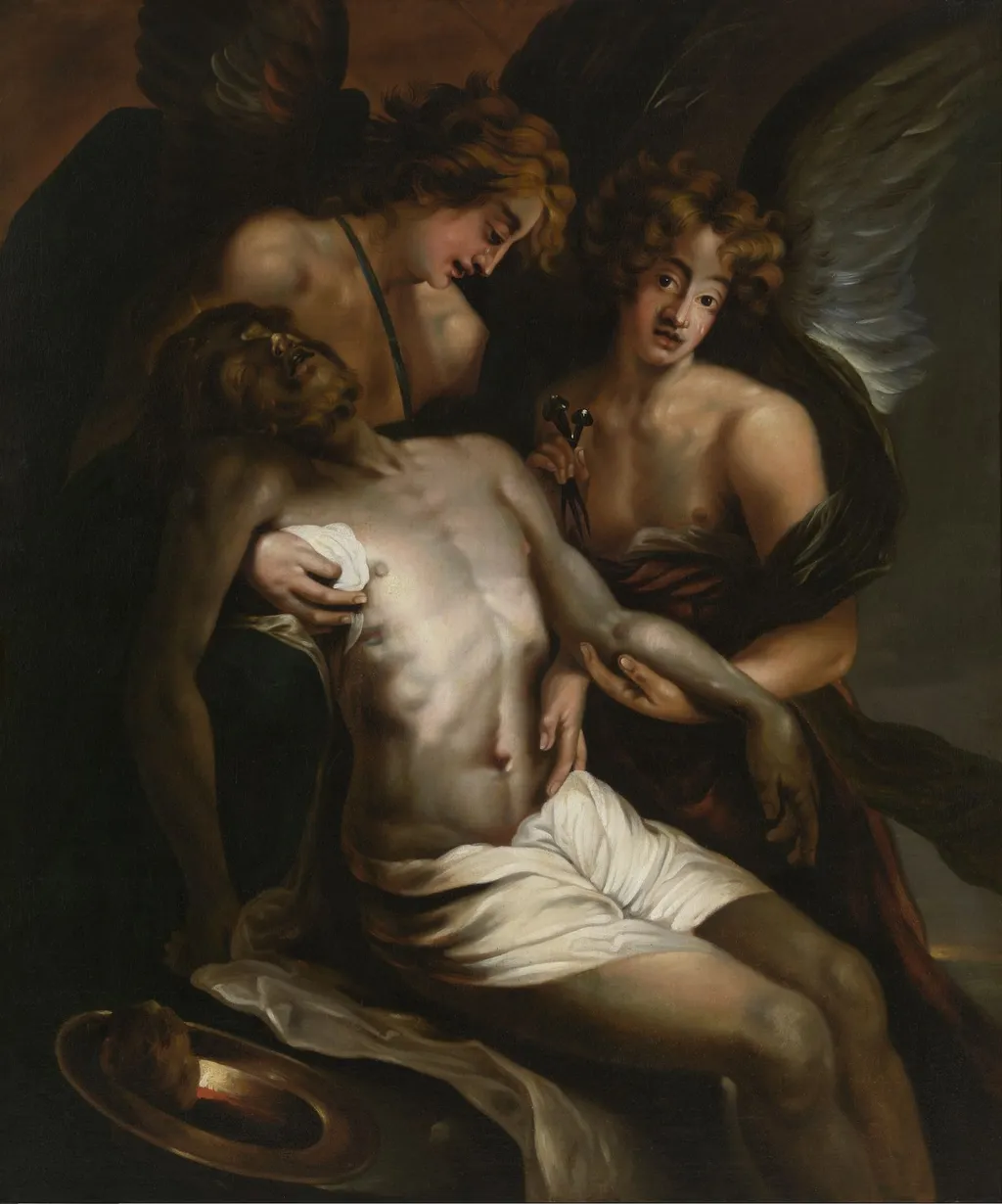 Angel pieta, by Lodewijk de Deyster, oil, 1651