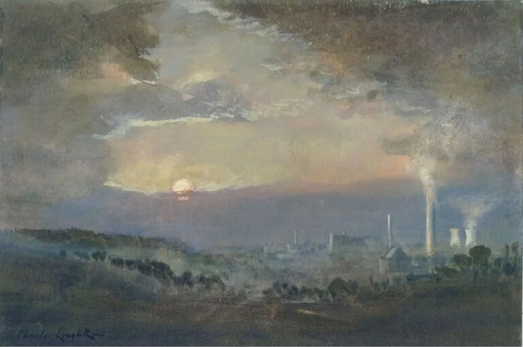 Sunset and Industry, by Longbotham, watercolor, 1950