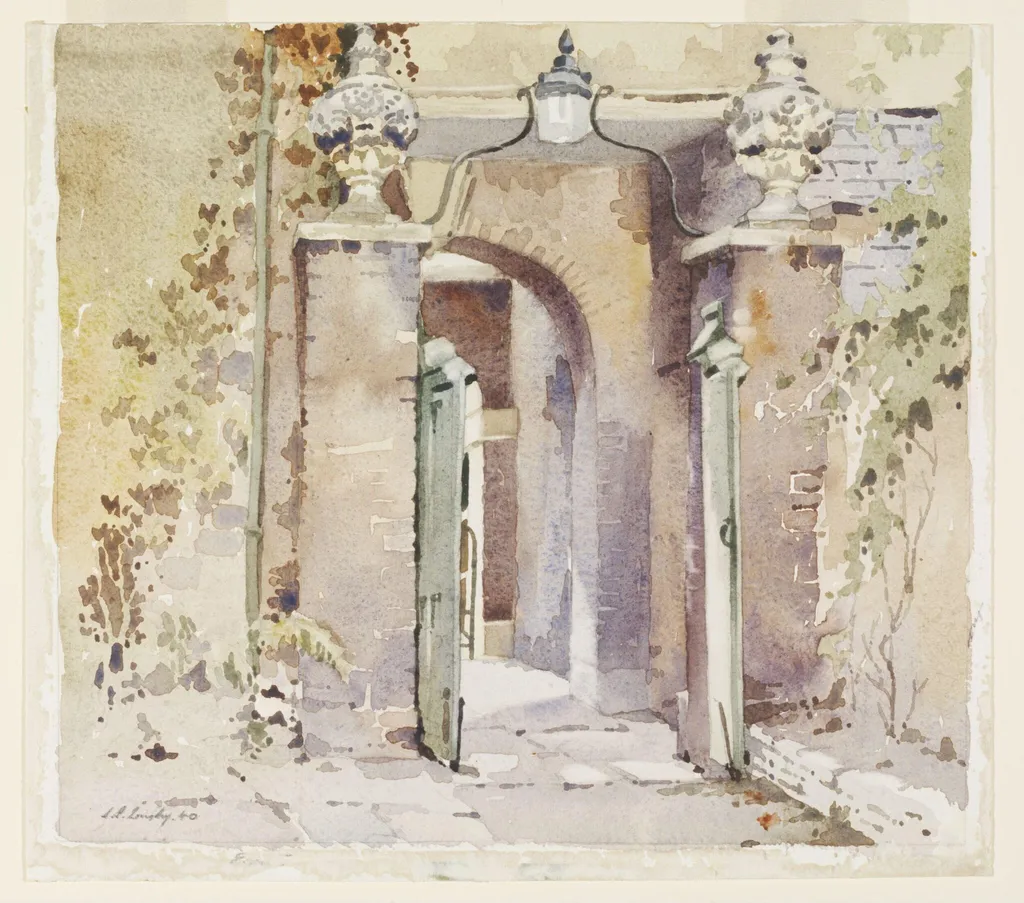 A gateway, Exeter, by Longley, watercolor, 1940
