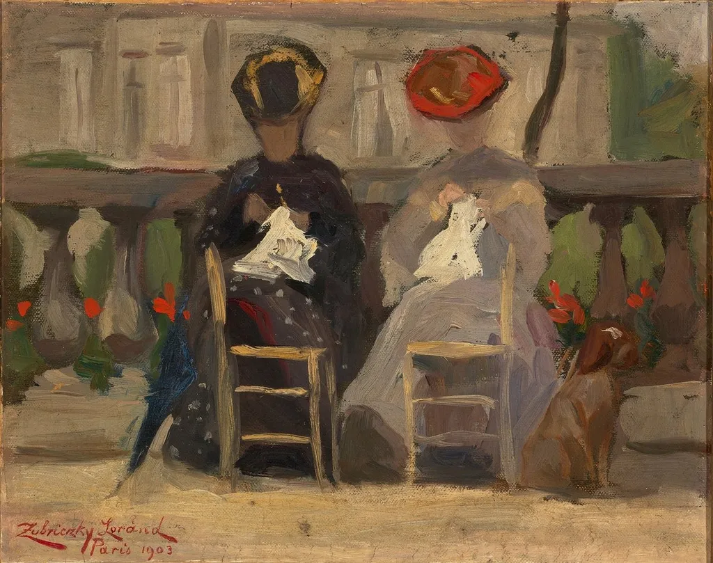 Sewing Women, by Loránd Zubriczky, oil, 1903