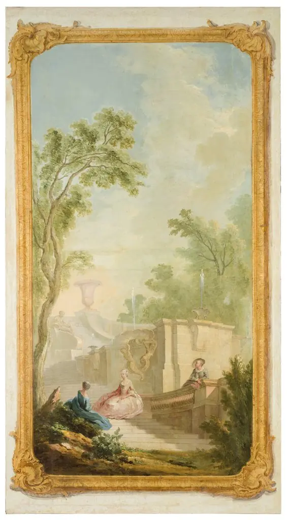 Park Landscape with Figures beside a Fountain. Decorative Painting for a Private Residence., by Lorens Gottman