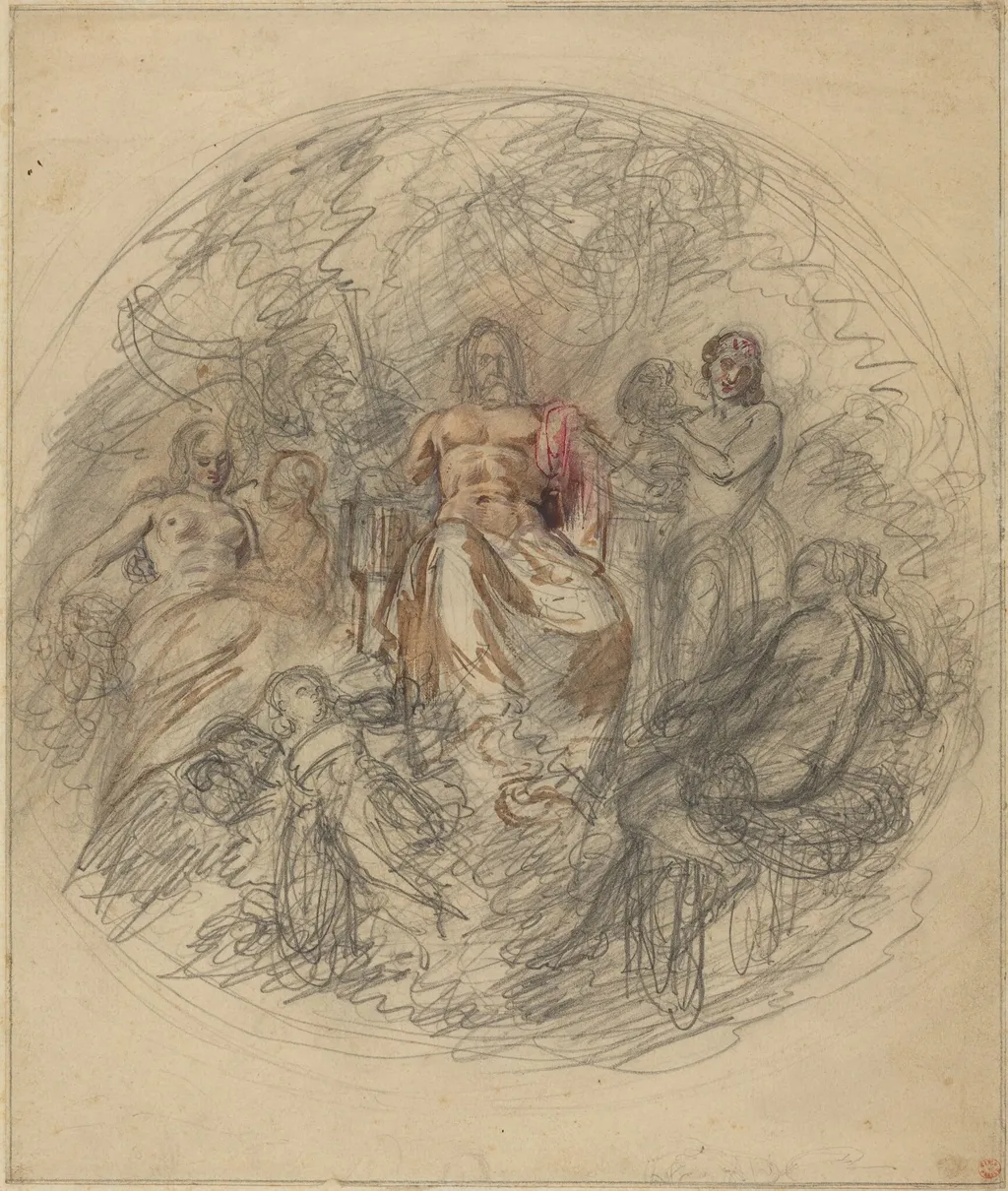 Study of Jove and Three Goddesses, by Lorenzo Bartolini, graphite, 1814