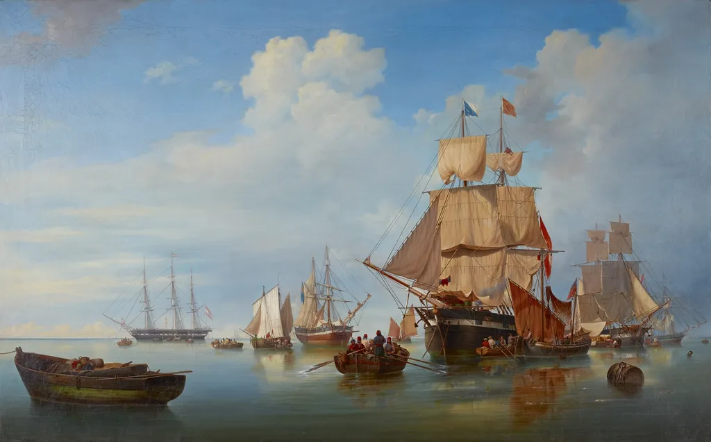 Marine art with Scirocco, by Lorenzo Butti, oil, 1846