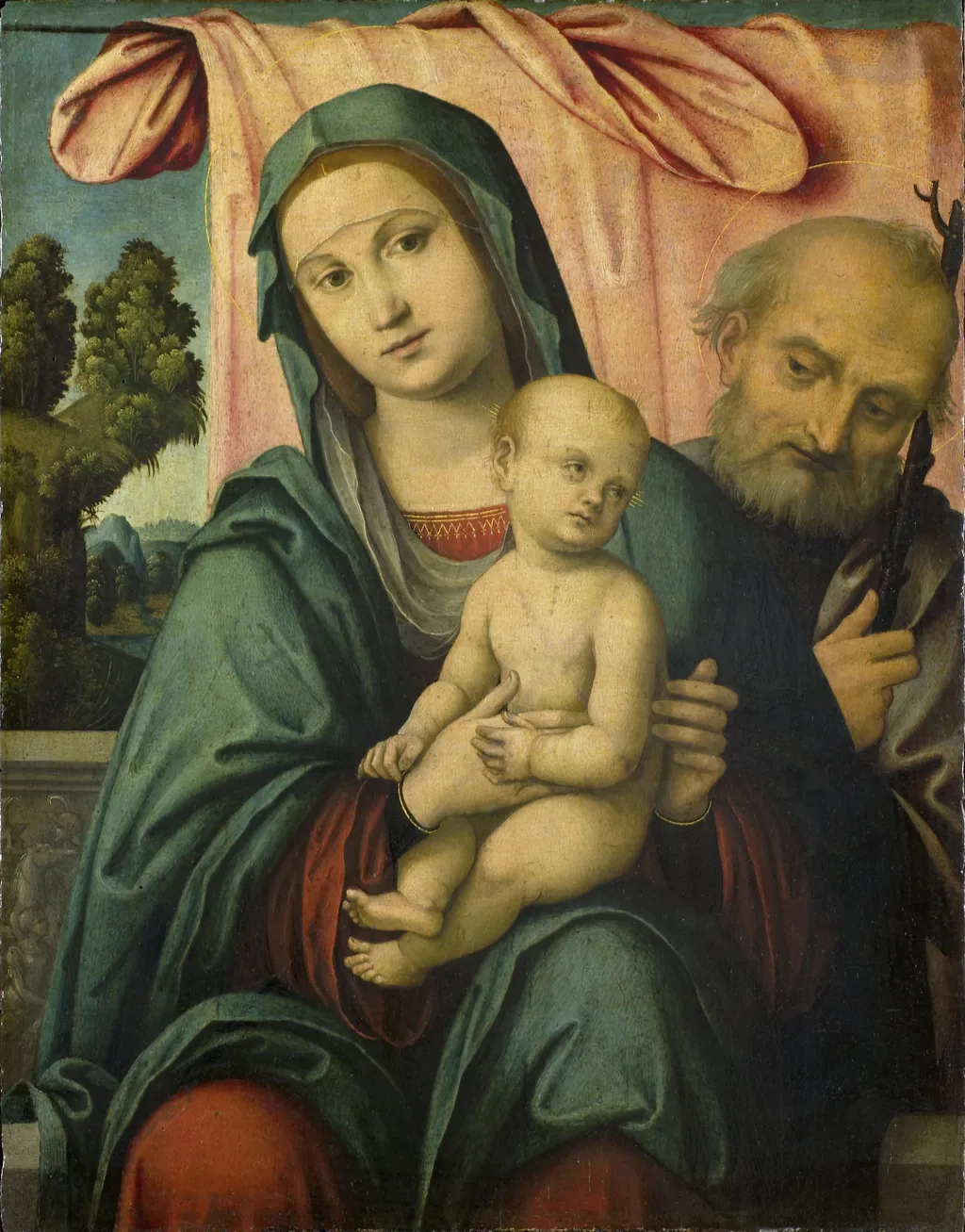 Holy Family, by Lorenzo Costa, oil, 1500